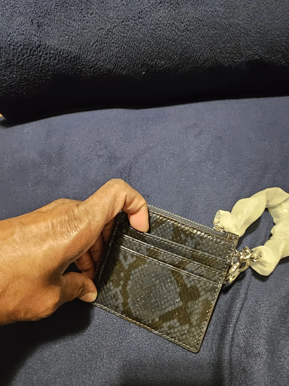 Michael Kors Navy Blue Snakeskin Patent Card Holder Wallet with Chain NWT